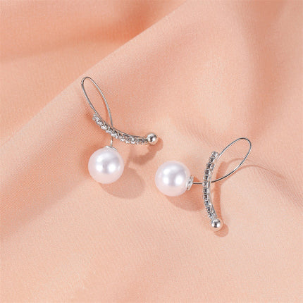 Pearl Cross Earrings Sweet Rhinestone Pearl Drop Earrings