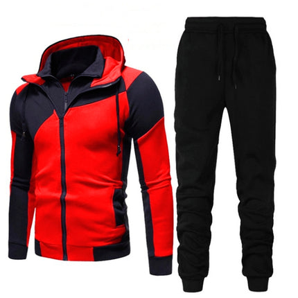 Wholesale Men's Double Zip Hooded Cardigan Hoodies Jogger Two Piece Set