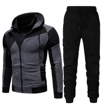 Wholesale Men's Double Zip Hooded Cardigan Hoodies Jogger Two Piece Set