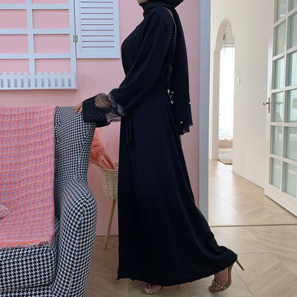 Women's Mesh Stitching Ironing Diamond Muslim Cardigan Robe