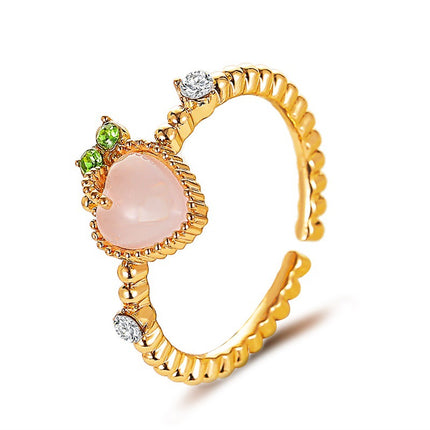 Großhandelsart- und weisesüßer rosafarbener Pfirsich-Ring-Herz-Opal-geöffneter Ring