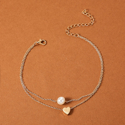 Heart Pearl Boho Alloy Multilayer Anklet Set