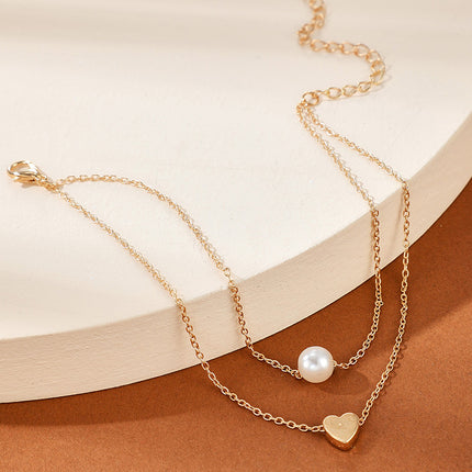 Heart Pearl Boho Alloy Multilayer Anklet Set