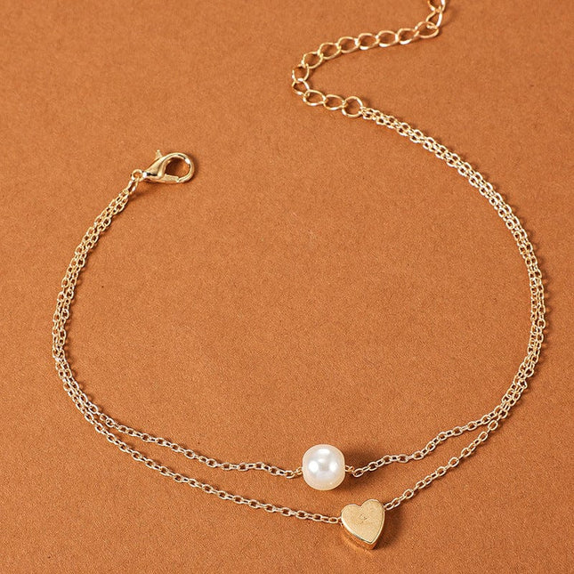 Heart Pearl Boho Alloy Multilayer Anklet Set