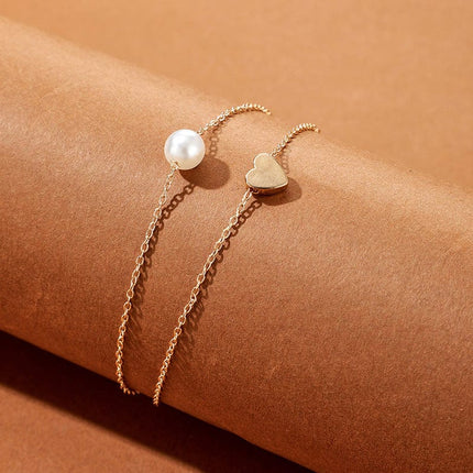 Heart Pearl Boho Alloy Multilayer Anklet Set