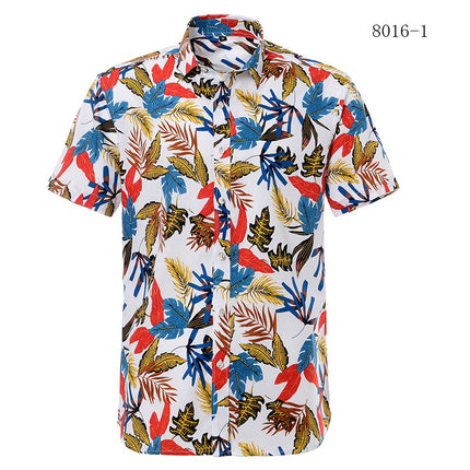 Camisa estampada de verano para hombre Camisa de algodón de manga corta para la playa