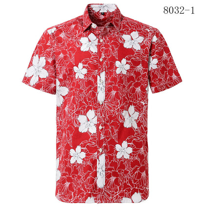 Camisa estampada de verano para hombre Camisa de algodón de manga corta para la playa