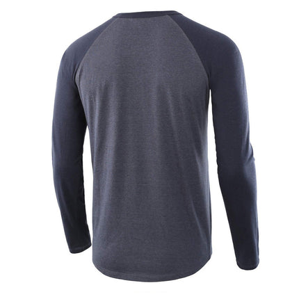 Wholesale Men's Plus Size Color Matching Casual Loose Long Sleeve T-Shirt