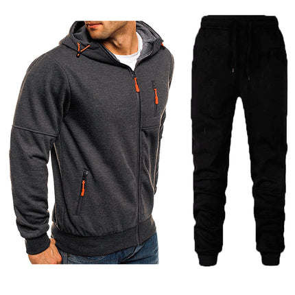 Wholesale Men's Sports Casual Cardigan Hoodie Jogger Two Piece Set