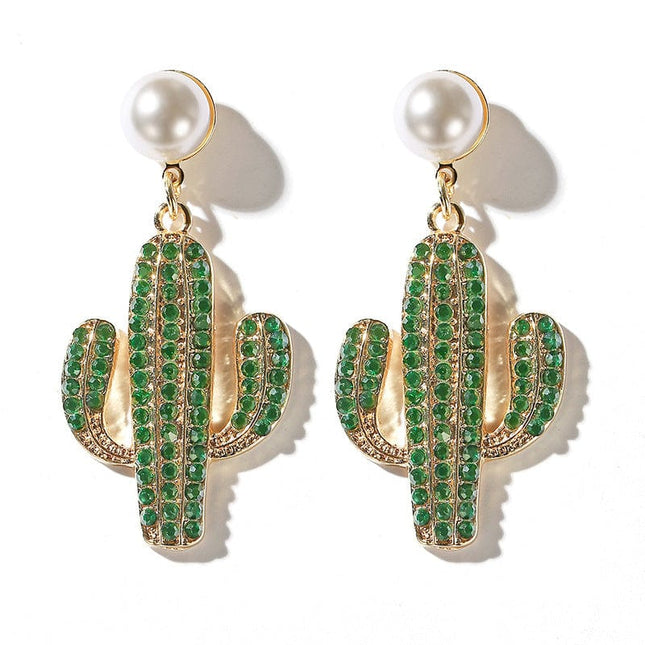 Women's Green Cactus Stud Earrings