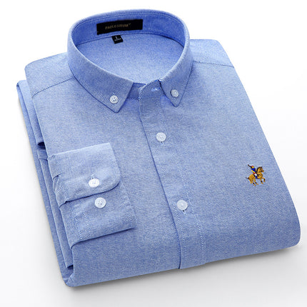 Wholesale Men's Cotton Oxford Embroidery Long Sleeve Solid Color Shirt
