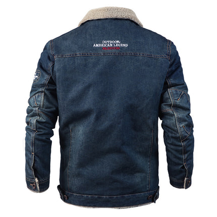 Lässige Herren-Winter-Fleece-Jacke mit dickem Revers, übergroße Jeansjacke