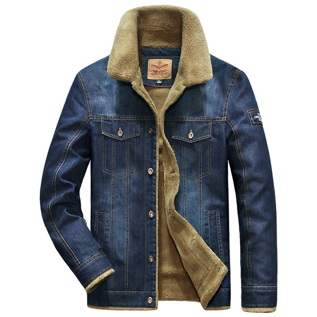 Wholesale Men's Winter Large Size Denim Jacket Casual Fleece Coat