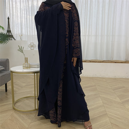 Großhandelsfrauen Chiffon Hot Drill Bat Sleeve Muslim Robe