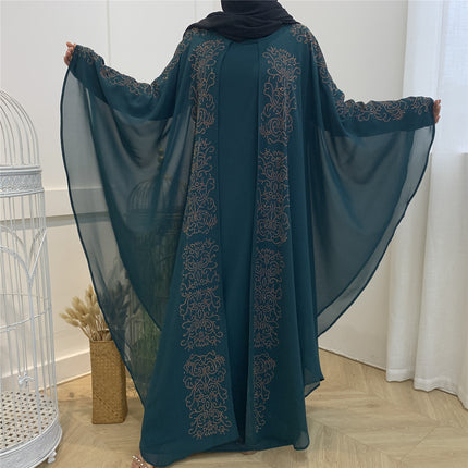 Großhandelsfrauen Chiffon Hot Drill Bat Sleeve Muslim Robe