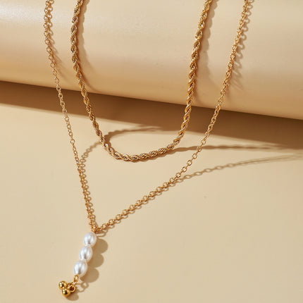 Double Layer Pearl Necklace Women's Clavicle Chain Tassel Necklace