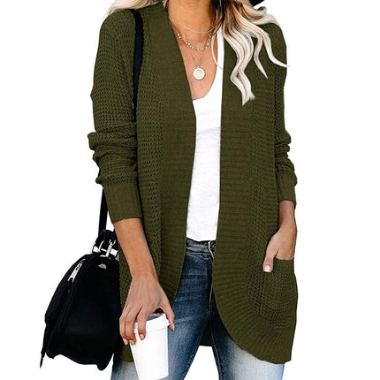 Women's Autumn and Winter Cardigan Curved Placket Large Pocket Sweater Cardigan