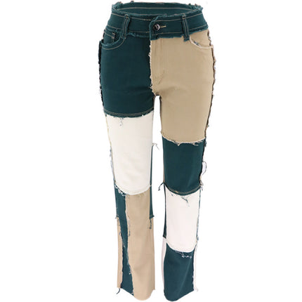 Wholesale Women's Variegated Panel High Waist Skinny Straight Jeans
