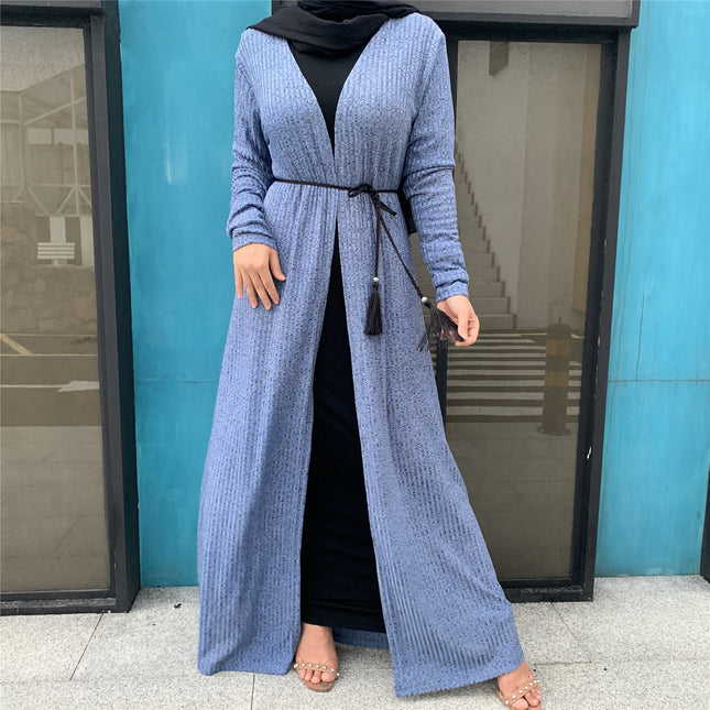 Bata de abrigo de suéter de punto de manga larga para damas musulmanas de otoño invierno