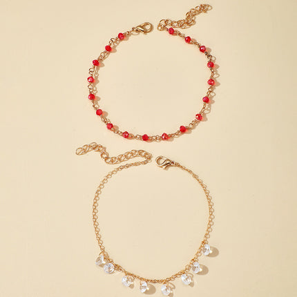 Red Bead Crystal Anklet Set of 2