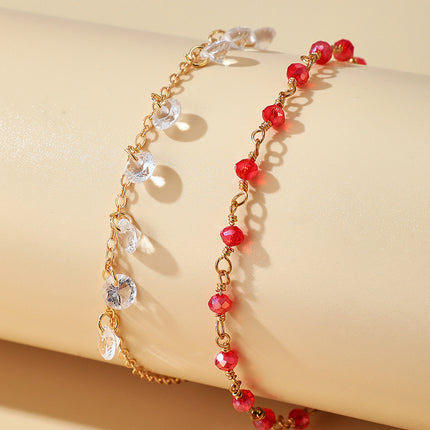 Red Bead Crystal Anklet Set of 2