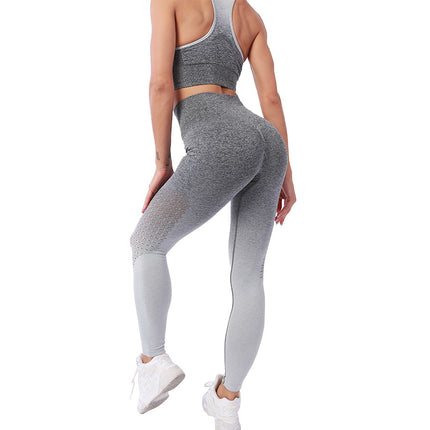 Conjunto de sujetador de mallas y pantalones de yoga deportivos sin costuras para mujer