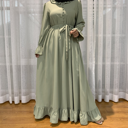 Muslimisches Kleid mit einfarbigen Nähten und großem Schwung für Damen