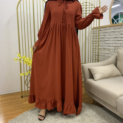 Ladies Solid Color Stitching Big Swing Muslim Dress