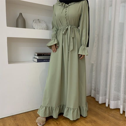 Ladies Solid Color Stitching Big Swing Muslim Dress