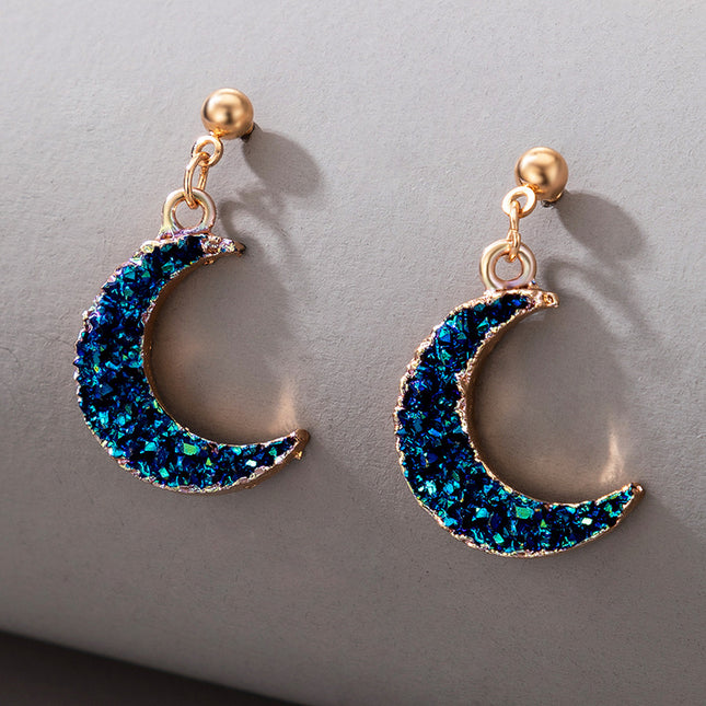 Faux Natural Stone Blue Small Crescent Moon Earrings