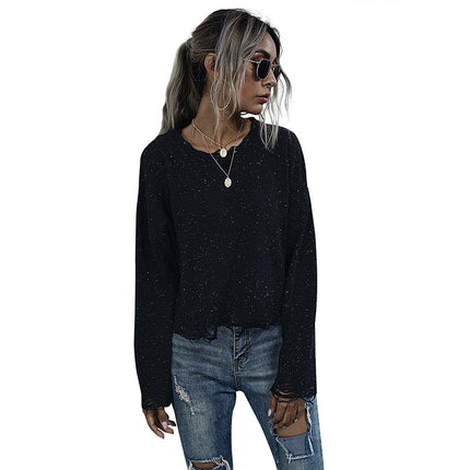 Wholesale Women's Round Neck Cropped Pullover Color Dot Knit Sweater