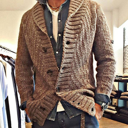 Wholesale Men's Fall Winter Long Sleeve Lapel Collar Sweater Jacket