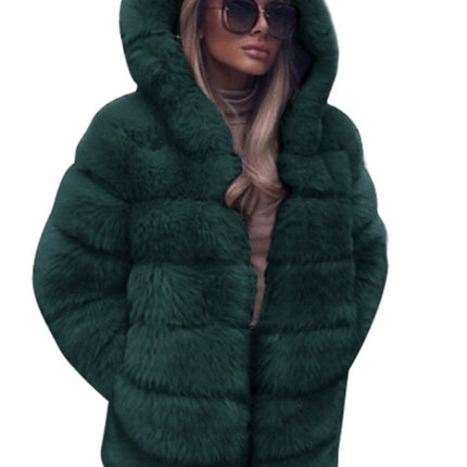 Wholesale Women's Winter Faux Fur Fox Fur Long Long Sleeve Hooded Coat