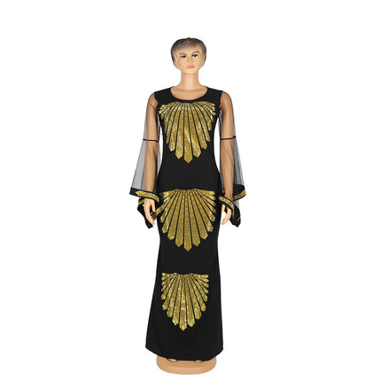 Großhandel afrikanische Frauen Mesh Trompete Ärmel Fischschwanz elastisches Kleid