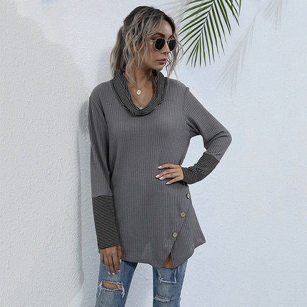 Wholesale Ladies Fall Winter Solid Color Long Sleeve Pullover Pile Neck Top