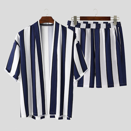 Conjunto de dos piezas de pantalones cortos de camisa de manga corta casual de verano para hombre