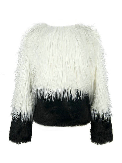 Abrigo de piel sintética Abrigo corto de mujer con costuras de lana lavada