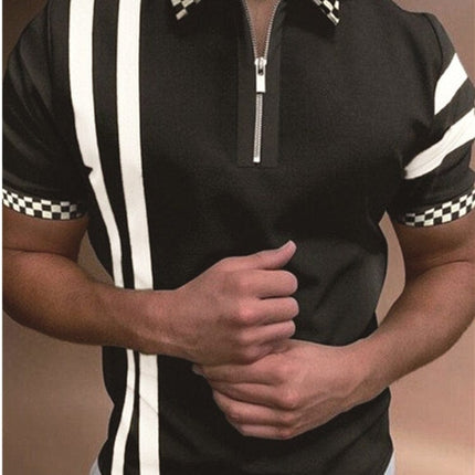 Wholesale Men's Spring Summer Zipper Short Sleeve Print Polo Shirts