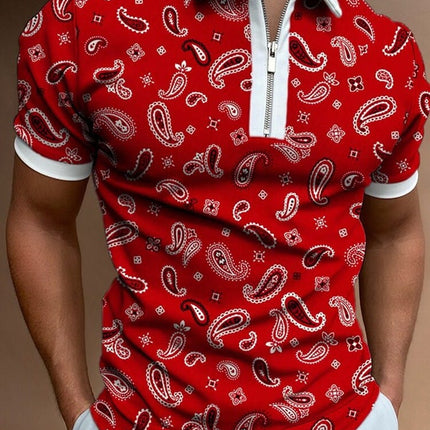 Wholesale Men's Spring Summer Zipper Short Sleeve Print Polo Shirts