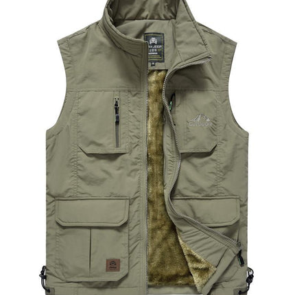 Men's Fleece Thickened Coat Outdoor Multi-Pocket Vest