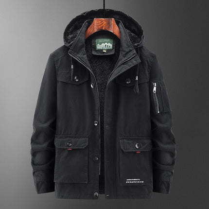 Wholesale Men's Winter Plush Fleece Thick Multi-Pocket Hooded Jacket