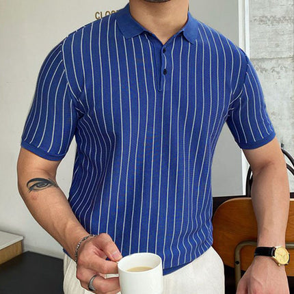 Wholesale Men's Summer Striped Short Sleeve Lapel Business Polo Shirt