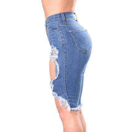 Frühlings-Damen-hohe Elastizität, dünne Fünf-Punkt-Jeans