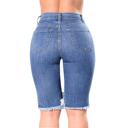 Frühlings-Damen-hohe Elastizität, dünne Fünf-Punkt-Jeans