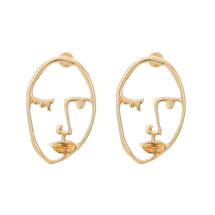 Fun and Funny Abstract Face Stud Earrings Imitation Pearl Hollow Out Earrings
