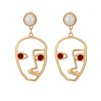 Fun and Funny Abstract Face Stud Earrings Imitation Pearl Hollow Out Earrings