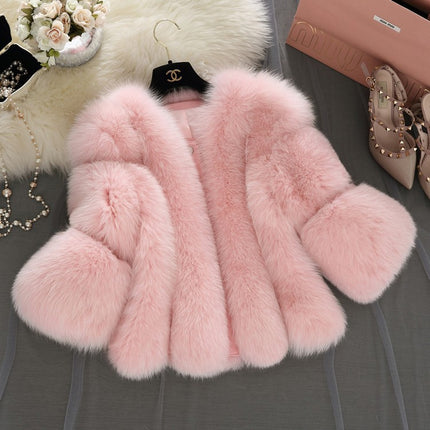 Wholesale Women's Winter Warm Fashion Faux Fox Fur Short Slim Panel Coat
