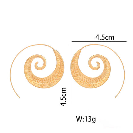 Oval Spiral Swirl Gear Leaf Earrings