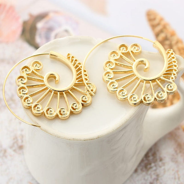 Women's Swirl Gear Circle Spiral Peacock Earrings