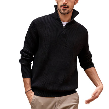 Wholesale Men's Autumn/Winter Zipper Stand Collar Long Sleeve Polo Shirt